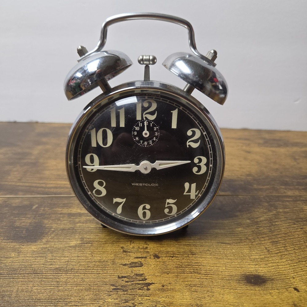 Vintage Westclox Big Ben Style Twin Bell Mechanical Alarm Clock Chrome Black